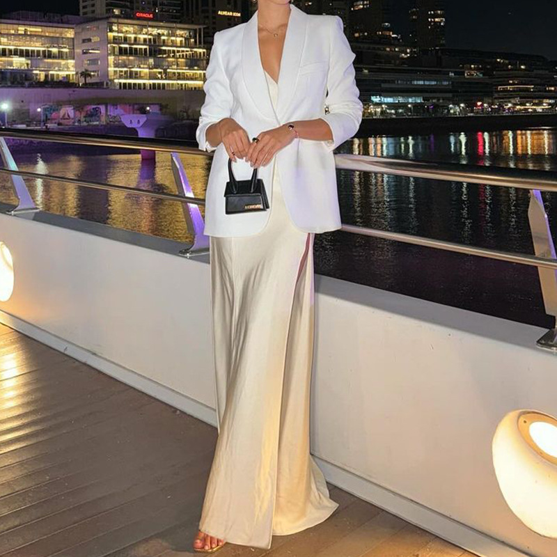 Amazon 2024 European and American Women's Wear Autumn and Winter New Cross-border Women's Fashion Elegant White Workplace Suit Jacket Amazon 2024 European and American Women's Wear Autumn and Winter New Cross-border Women's Fashion Elegant White Workplace Suit Jacket
