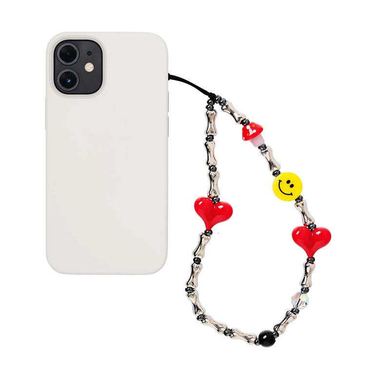 KKBEAD Beaded Smiley Face Mobile Phone Rope Hanging Ornaments Funny Bone Wristband Mobile Phone Chain Girls Ins Style