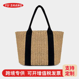 简易编织女士手提托特包 跨境新款草编包休闲编织手拎沙滩包女