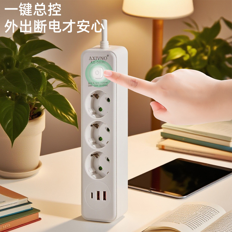 European Standard Socket Multi-Function Plug Strip with USB Panel Multi-Hole Plug Strip Household Socket Long Line Wiring Board Cross-Border