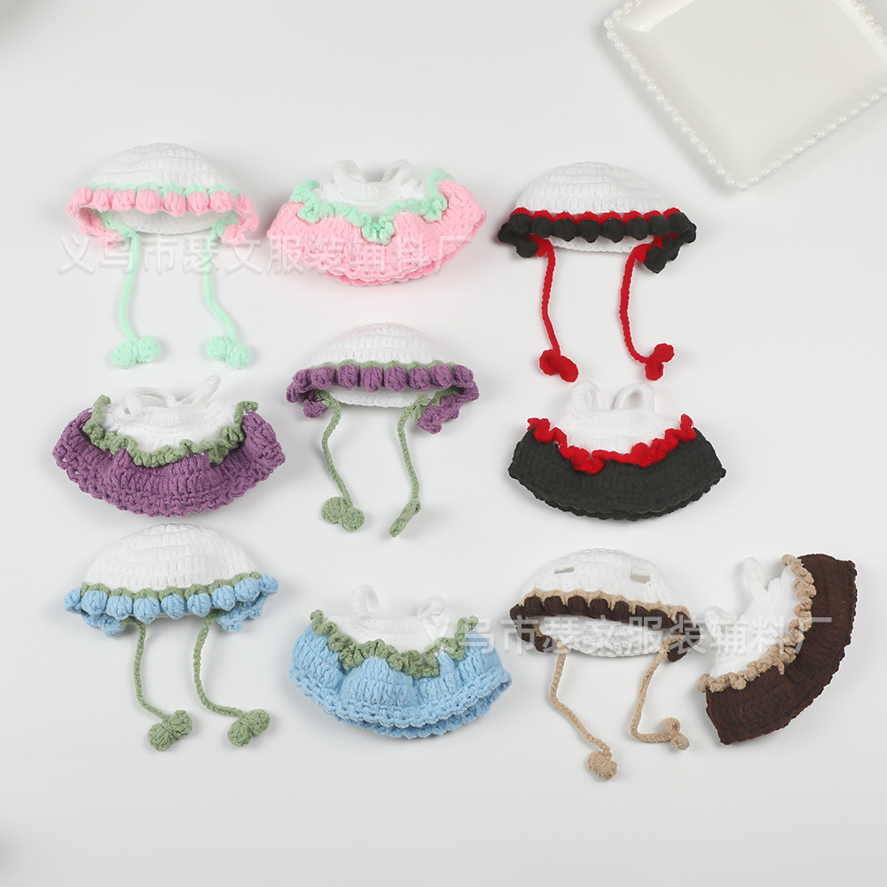 厂家针织彩色背带裙帽子拉布布公仔套装创意玩偶配件毛线娃衣配饰