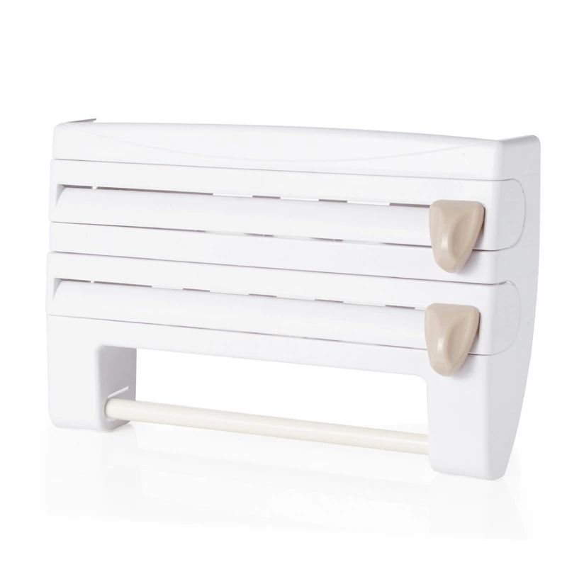 Multifunctional plastic wrap cutter wall -mounted kitchen paper rack sliding knife tin foil split box storage shelf