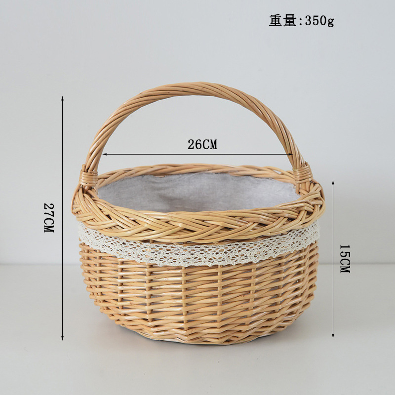 藤编户外野餐手提篮田园柳编购物鸡蛋篮蔬菜收纳篮水果提篮馒头筐|undefined