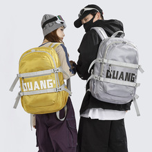 工装风滑板包大容量运动双肩包男字母印花电脑包通勤大学生书包女