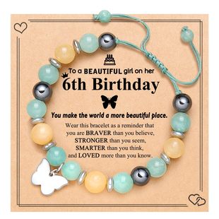 Amazon Butterfly Love Bracelet Pink Zebra Natural Stone Handmade Woven Bracelet Children's Birthday Gift Bracelet