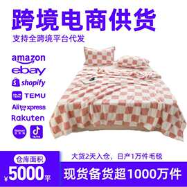 跨境供货棋盘格毛毯法兰绒珊瑚绒毯子牛奶绒盖毛毯子提花床单单件