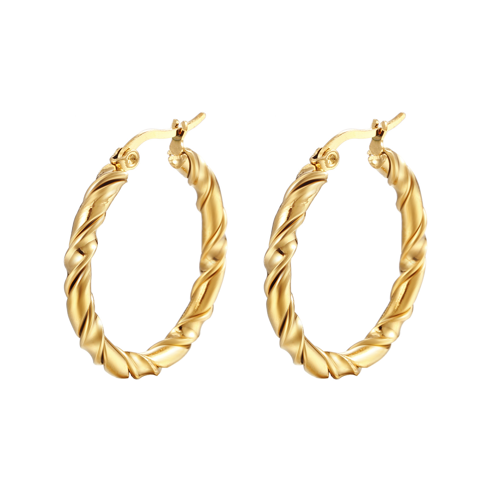 Daily Occasion 201 Stainless Steel Material PVD Coated 18K Gold Real Gold Plated Round 201 Stainless Steel Fashion Waterproof Non Tarnish Hoop Earrings