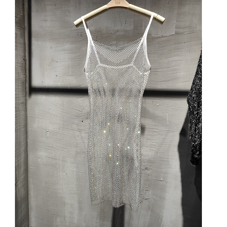 Wholesale Women's Sexy Diamond Solid Color Nightclub Party Bar V Neck Sleeveless Strap Dress display picture 15