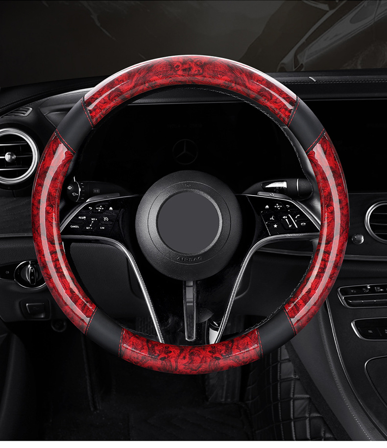 Car steering wheel cover in stock, peach wood grain, ultra-thin, breathable, non-slip, round handle cover, suitable for all seasons
