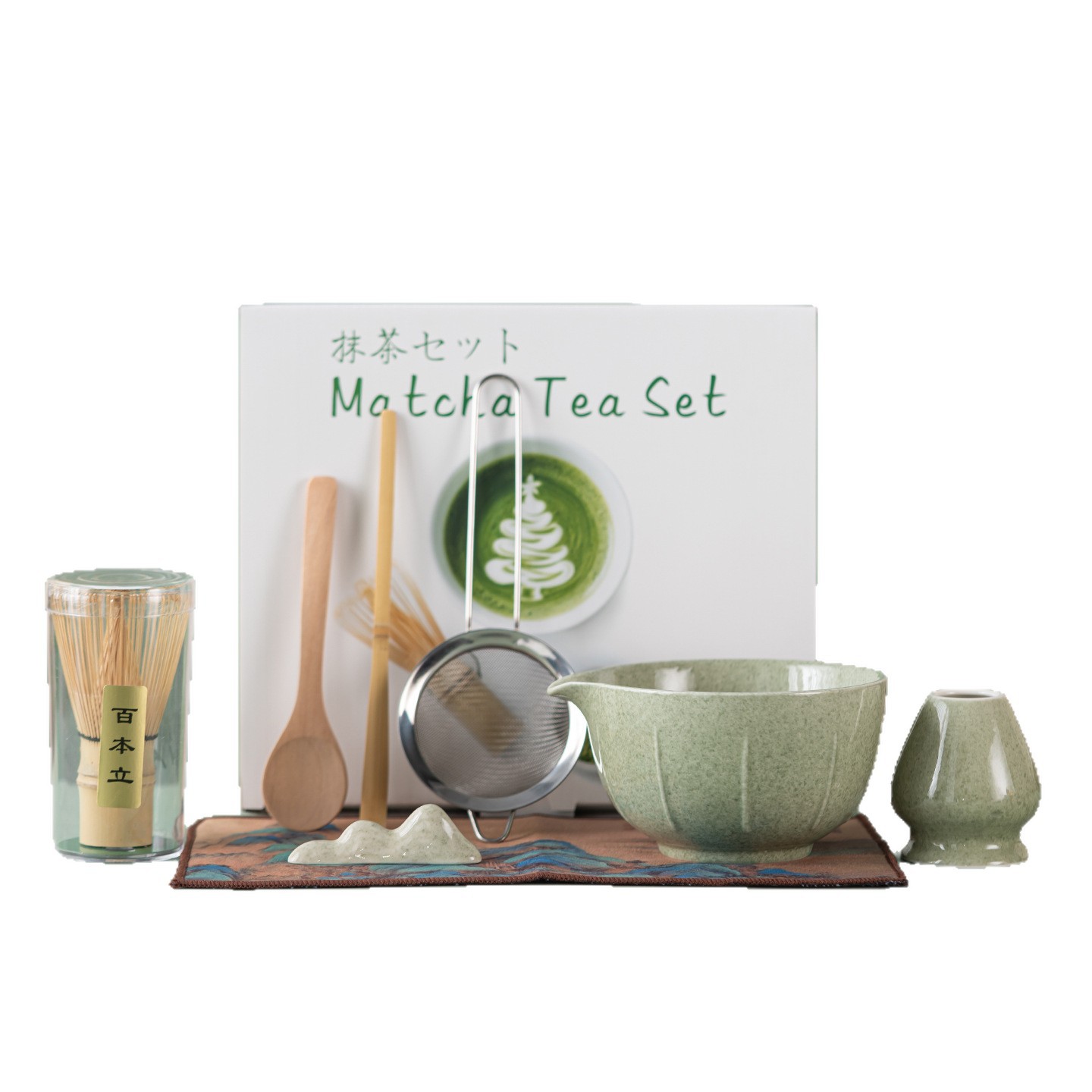 Transfronterizos para el set de tazón Matcha japonés con boquilla de tazón de té de cerámica con un dial de té de 4 piezas set de 8 piezas set de herramientas de té