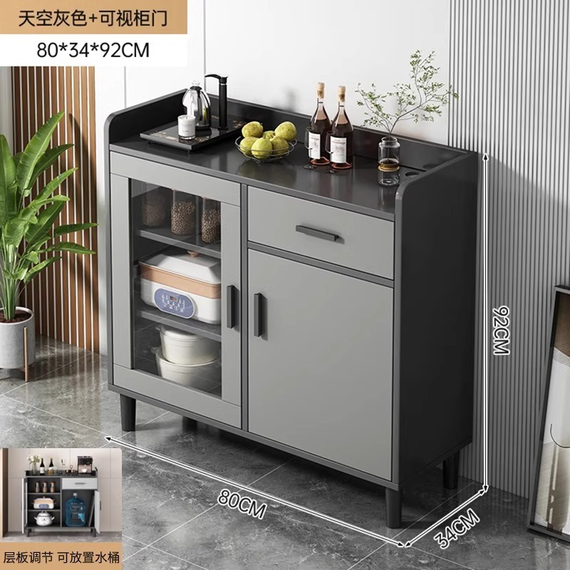 Gabinete de comedor contra la pared, armario de sala de estar doméstico, armario de almacenamiento simple, armario de almacenamiento gris, armario de té