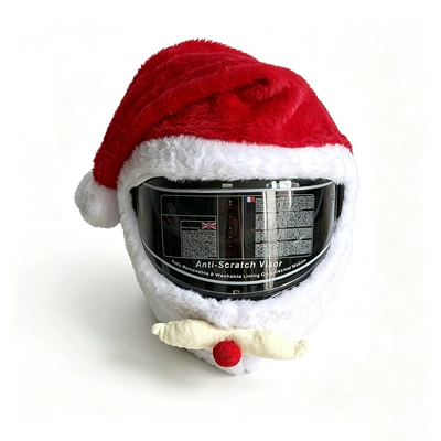 Motorcycle Cartoon Plush Helmet Cover Cross-border Cute Face Mask for Men and Women Riding Plush Protective Cover for Full Face Helmets (Motosiklet dəbilqələri) - christmas-hat-red