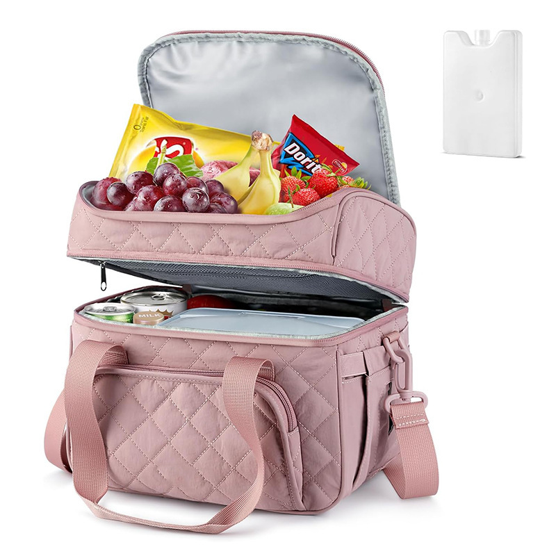 Bolsa de almuerzo de mujer, caja de almuerzo aislante de doble capa, bolsa de almuerzo refrigerada a prueba de fugas con correa de hombro ajustable, bolsa de almuerzo refrigerada