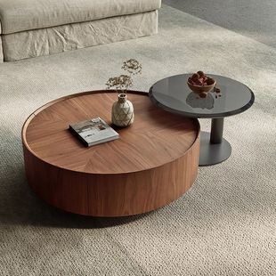 Italian Style Simple Luxury Solid Wood Coffee Table Home Small Apartment Simple Modern Walnut Internet Celebrity Size Round Coffee Table Combination