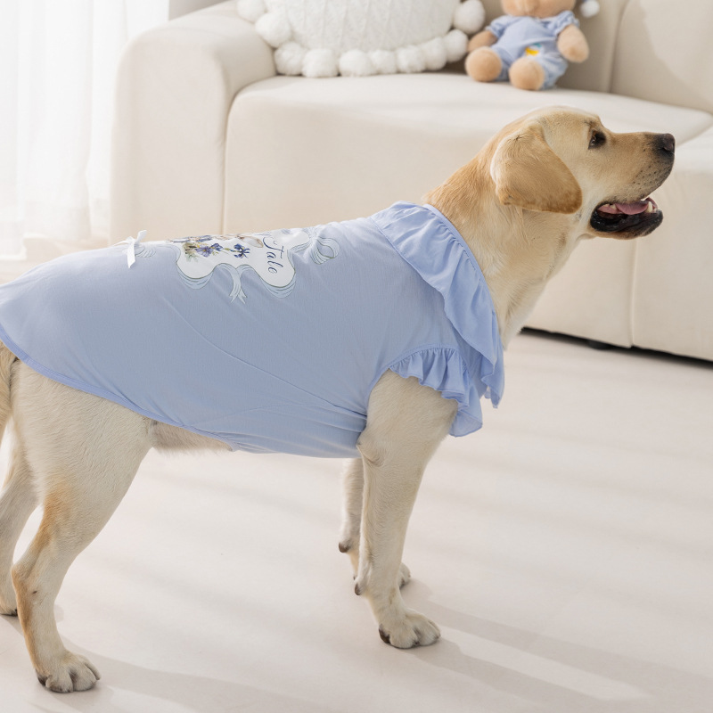 Perro de primavera y verano perro mediano y grande estampado de dibujos animados conejo cuello de encaje chaleco golden retriever perro grande ropa fina para mascotas