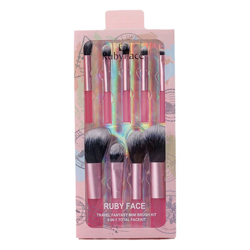 Рубиновое лицо в наличии набор для макияжа кисть 9 портативная короткая ручка Профессиональная Кисть для макияжа Макияж инструменты для красоты