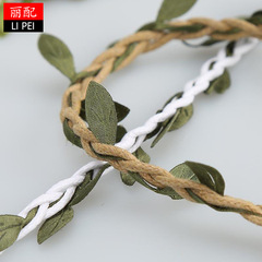 5mm jute rope with leaves mixed weave forest series jute rope fresh decoration rope DIY background rattan