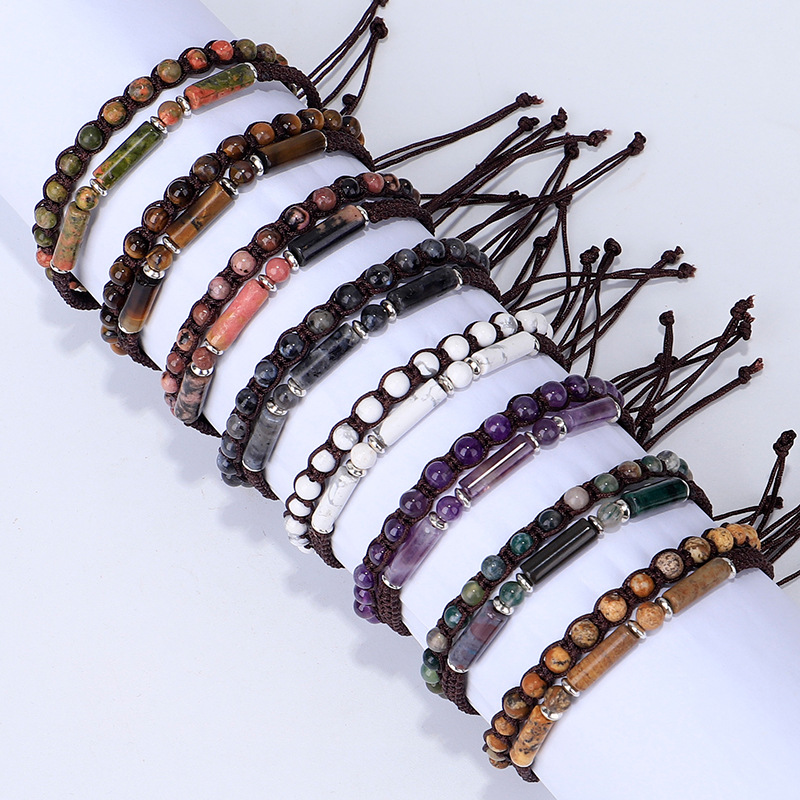 8g Weight Bracelets Classification Brass Chain Material 1 Set Quantity Retro Round Stone Rope Wholesale Bracelets