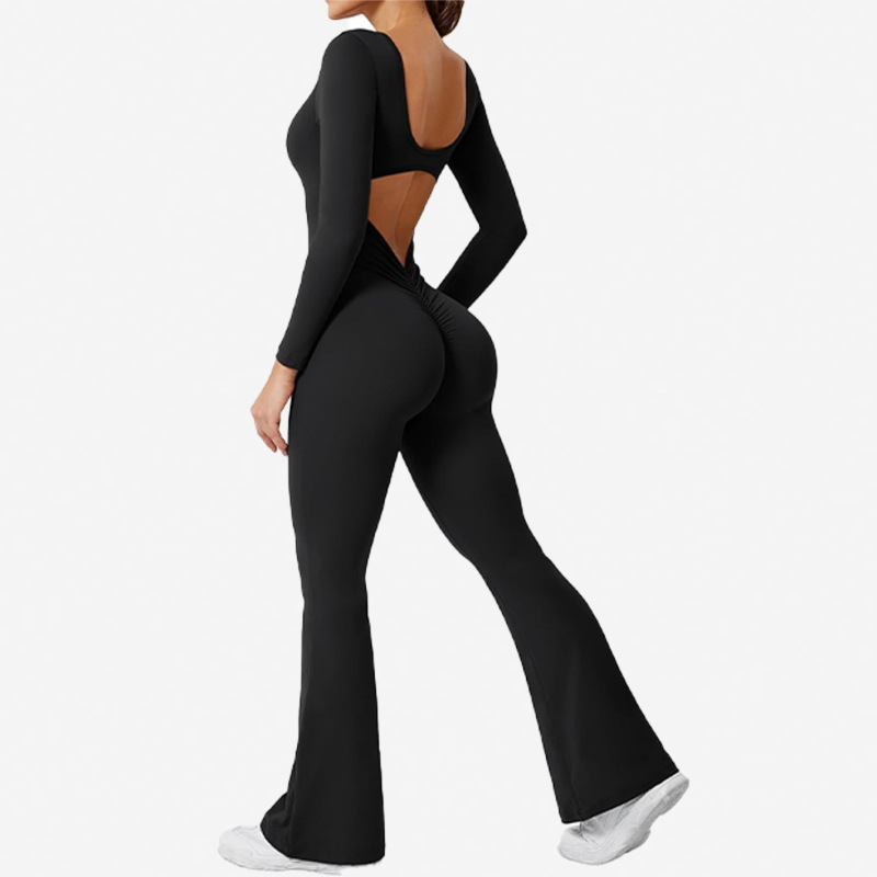 ヨーロッパとアメリカの新しいワンピースヨガウェア、スリムフィット、ヒップアップ、フレアパンツ、フィットネス、カジュアル、中空、美しいバック、スクエアカラー|undefined