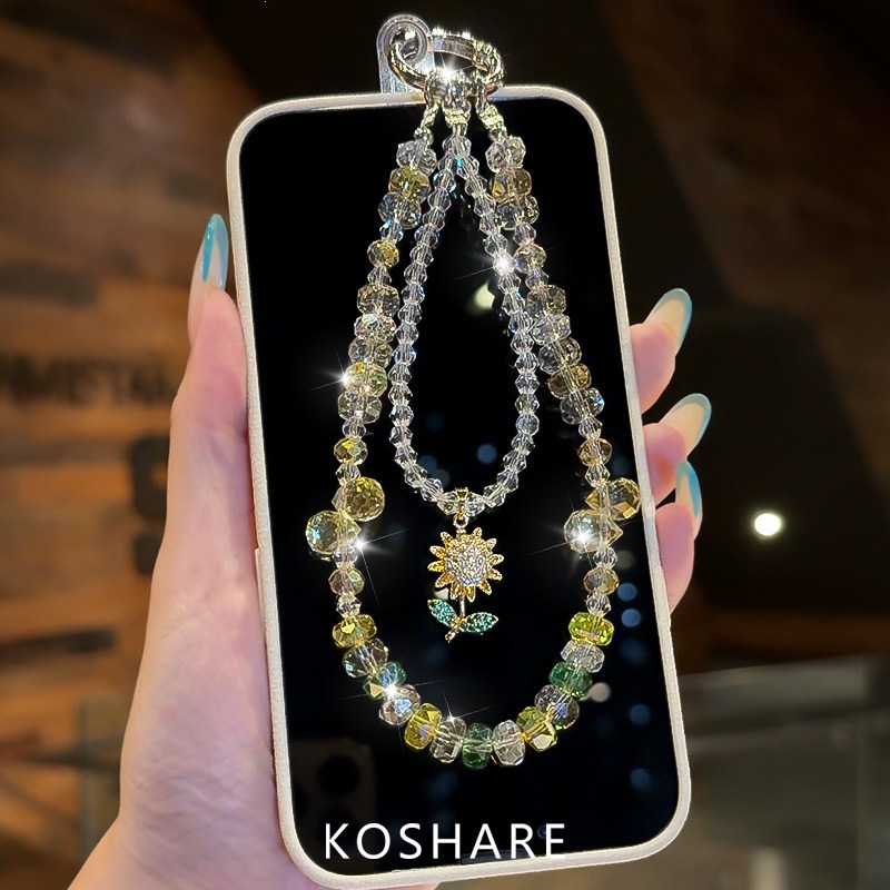 Girasol de verano fresco flash cadena de teléfono móvil lujo ligero de alto nivel sensación de cristal bolso colgante colgante de mano pulsera image 5