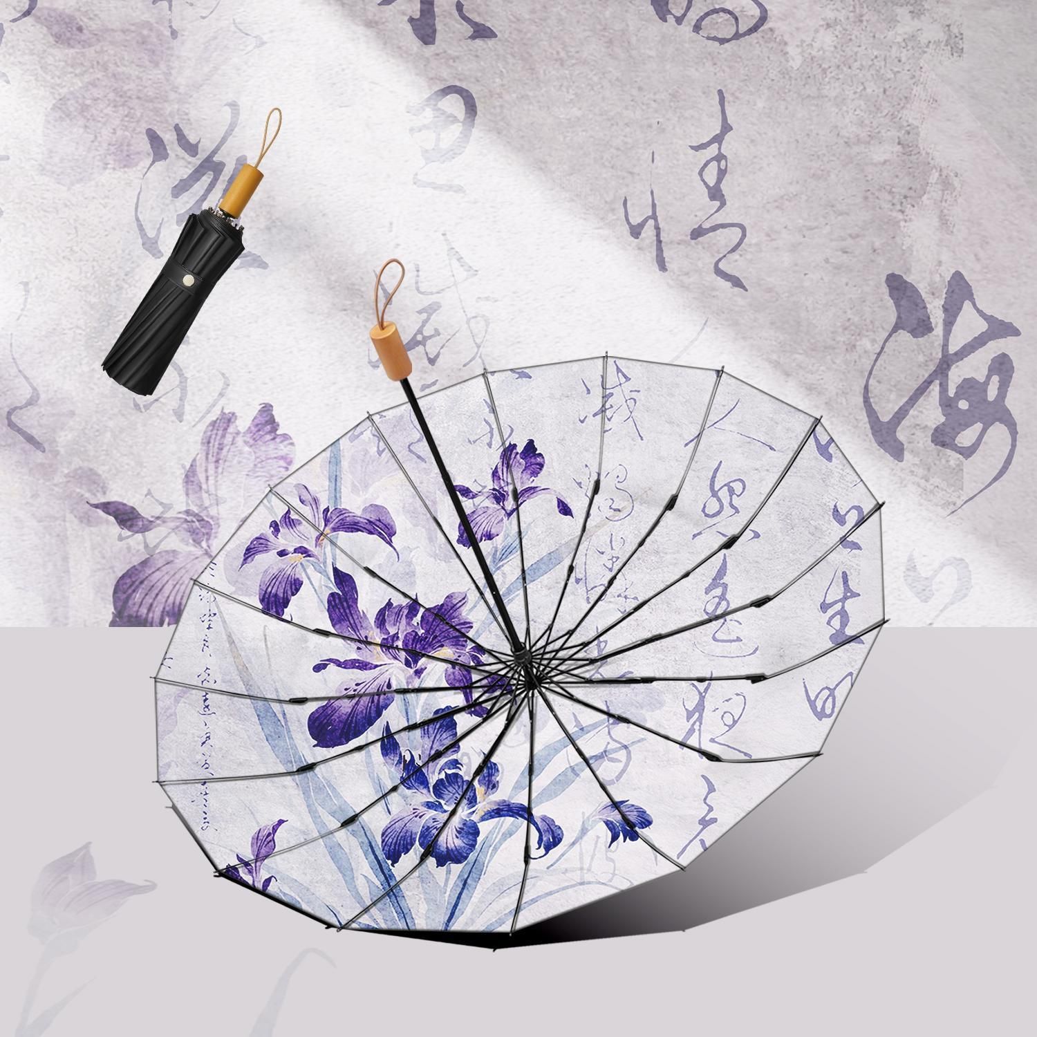 손으로 열 수 있는 16K 비닐 블랙 폴 블랙 프레임 퍼플 라임 아이리스