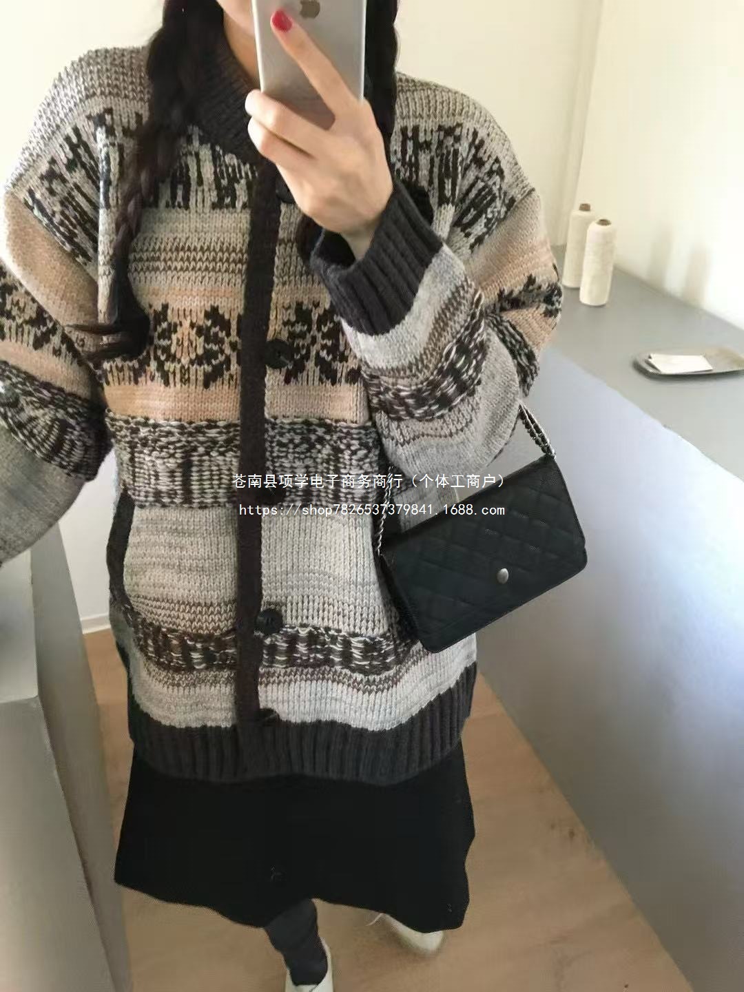 百搭针织开衫针图案波普毛衣外套女风正反费尔岛提花女装复古多层