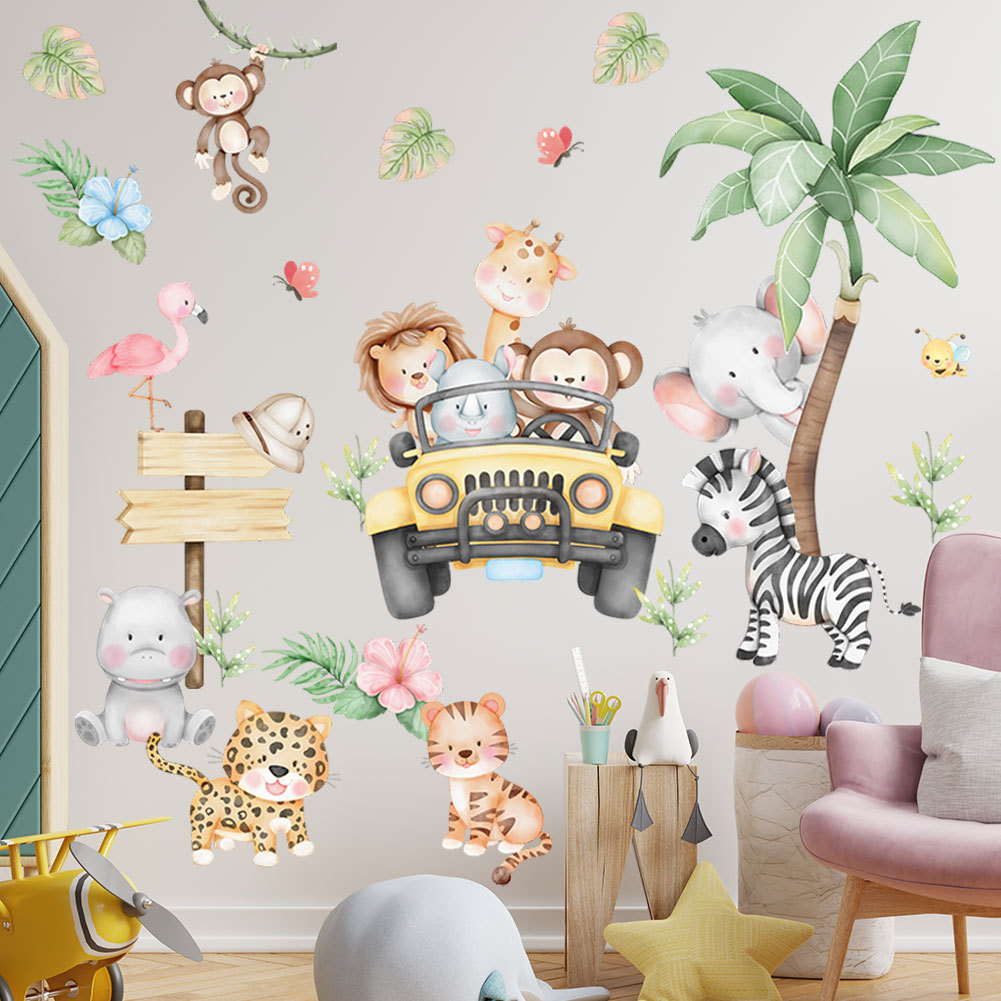 Cartoon forest small animal wall stickers zebra elephant children's room kindergarten environment layout wallpaper self-adhesive removable