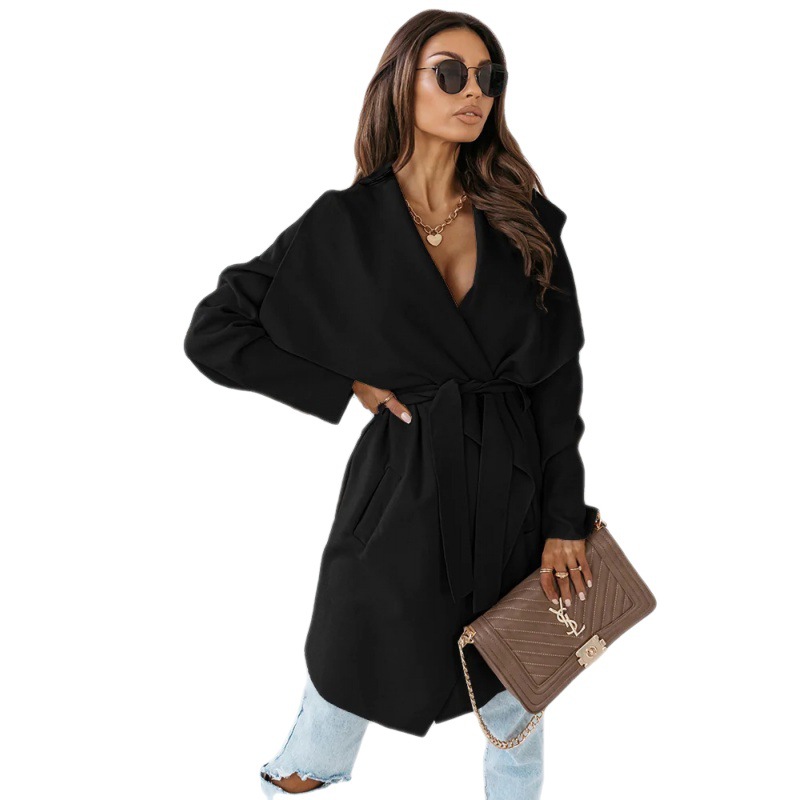 Lapel Solid Color Long Trench Coat