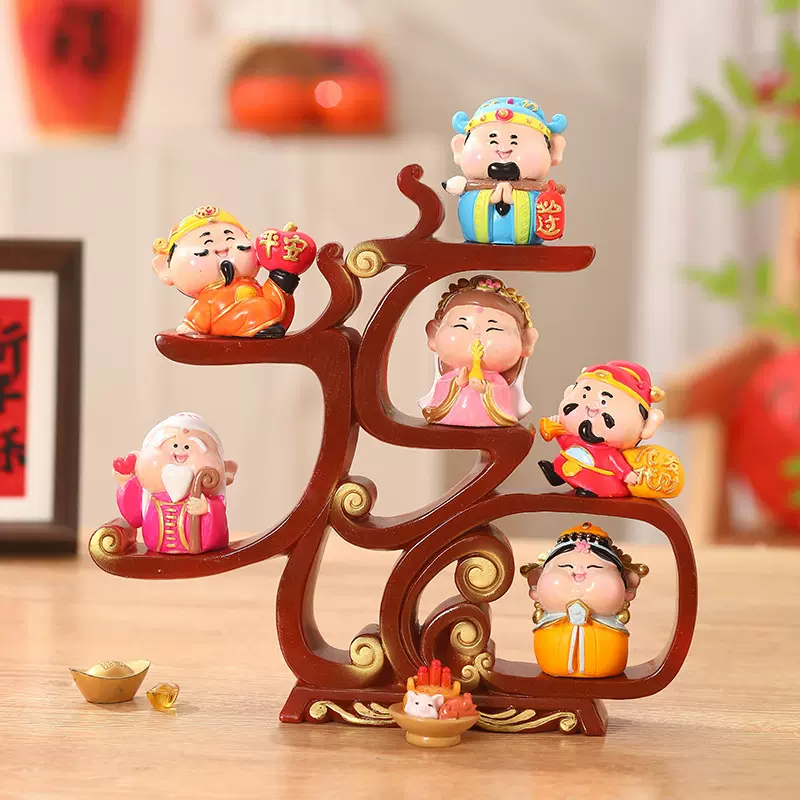 六福临门财神爷摆件办公室家用客厅桌面装饰玄关开业乔迁送人礼品