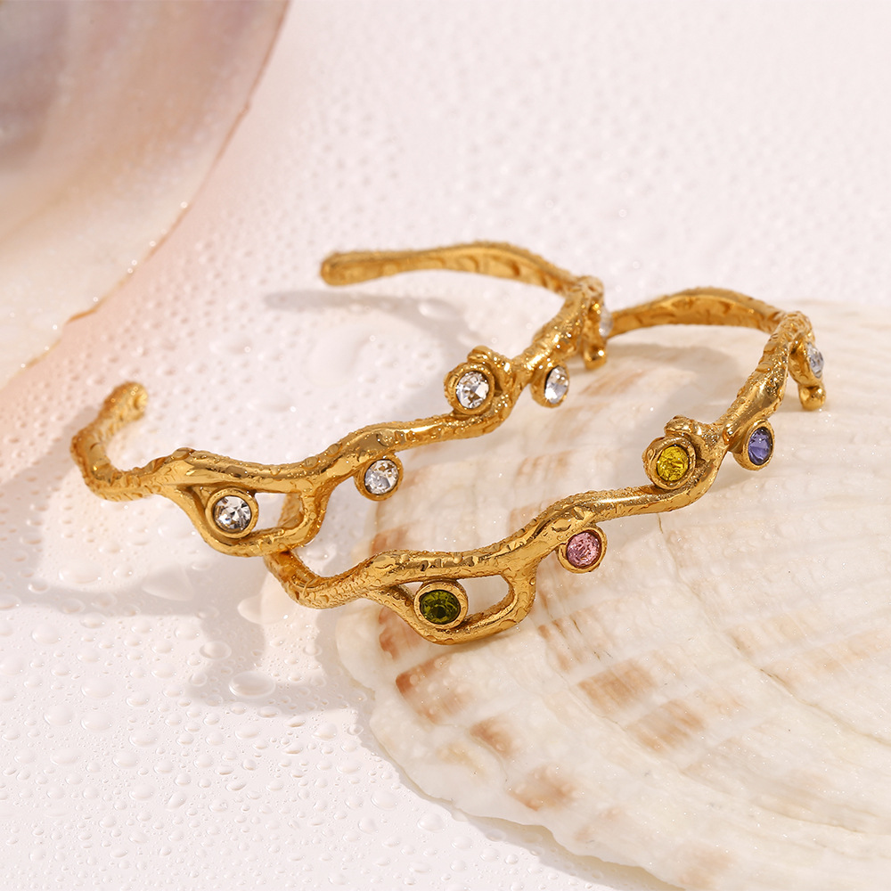 Stainless Steel Branch Color Diamond Bracelet