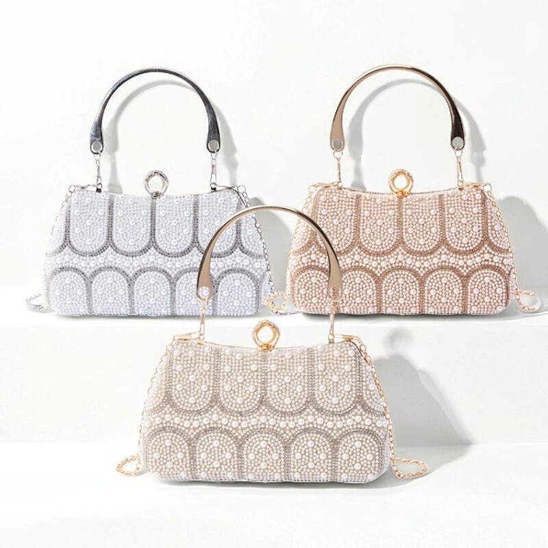 Cross-Border Exclusive Supply of Diamond-Encrusted Pearl Clutch Bags for Women, High-End Party and Evening Pearl Clutch Bags for Ladies, Wholesale