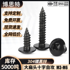 TA镀黑锌尖尾螺丝钉 十字伞头自攻钉304不锈钢大扁头黑色自攻螺丝
