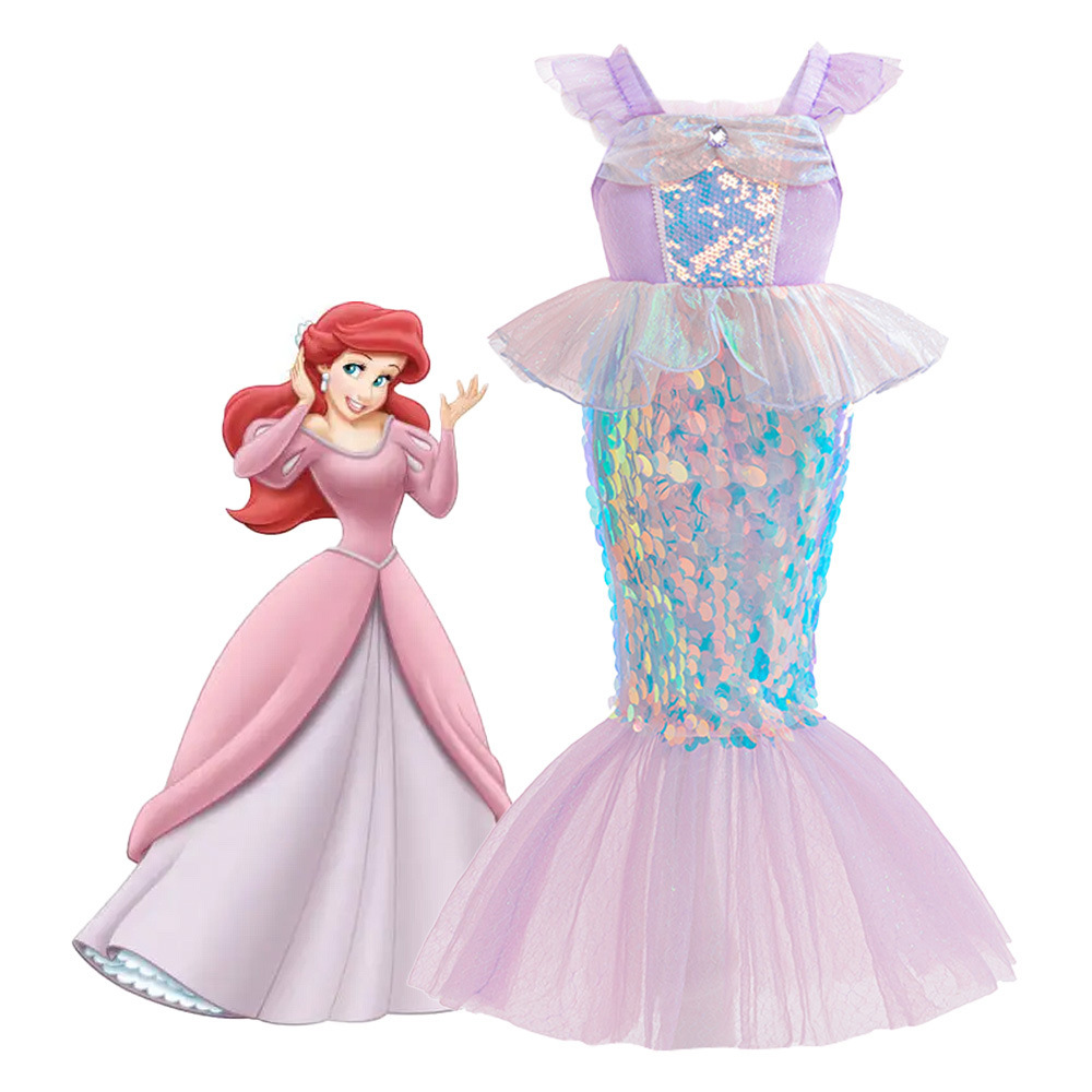 Vestido infantil vestido de princesa sirena diseño de sequillas 2026 nuevo estilo sirena de mermaid cola de pescado vestido de chicas