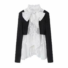 现货2025春季新款蝴蝶结钉珠刺绣蕾丝拼接针织开衫女LF25C11ZB234