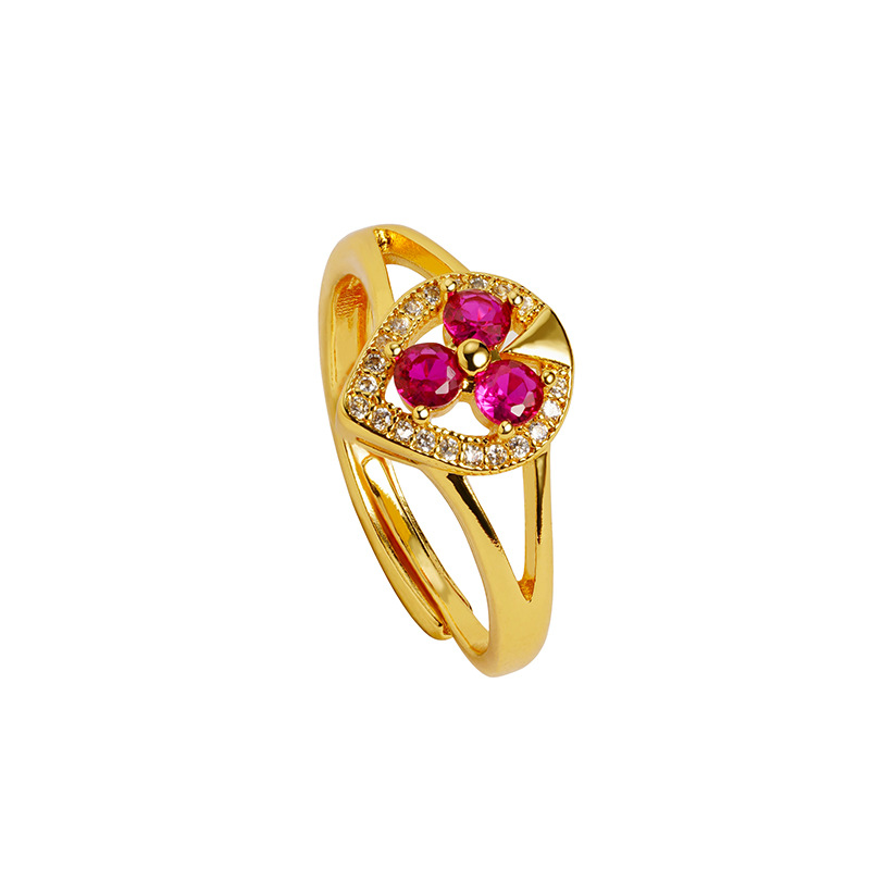 Anillo de oro de arena vietnamita retro lujoso ligero con diamantes púrpura de polvo abierto amor anillo de tendencia femenina no se desvanecerá joyas de mano