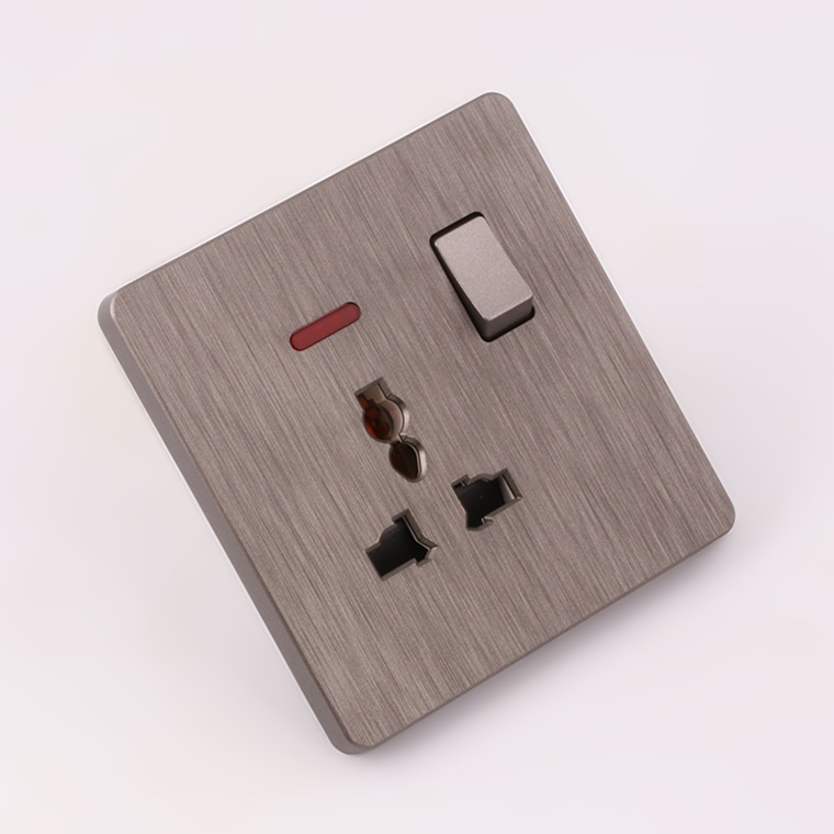 English-standard plug panel dual 13A with switch dual USB Hong Kong multi-purpose brushed gray wall outlet wholesale