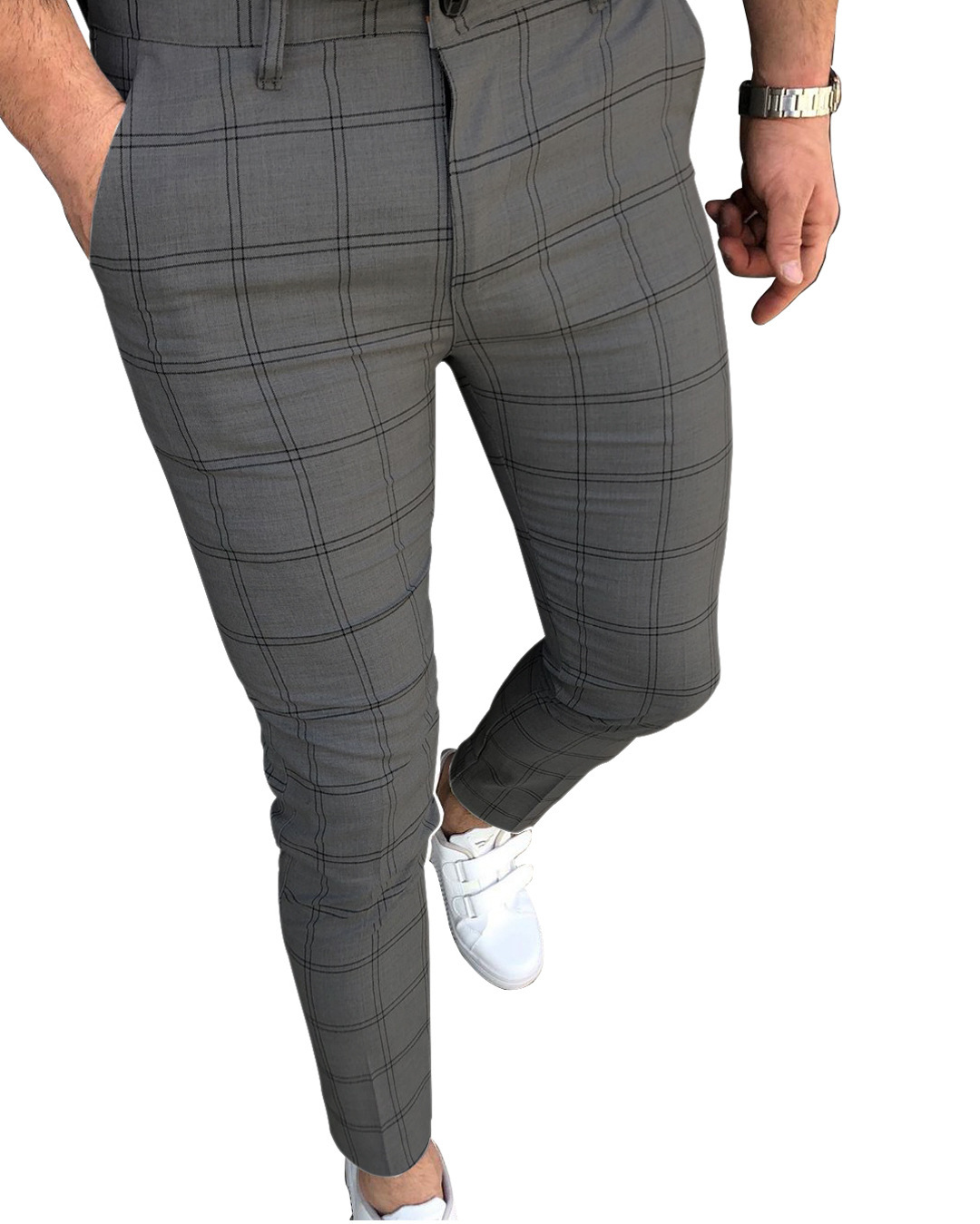 New Double Striped Checker Printed Summer Men's Casual Pants_voghion.com
