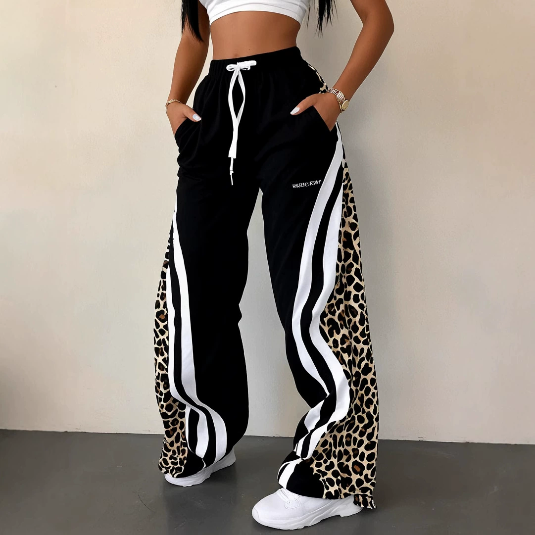Спортивные брюки большого размера в полоску с леопардовым принтом эластичные брюки из Европы и Америки за рубежом