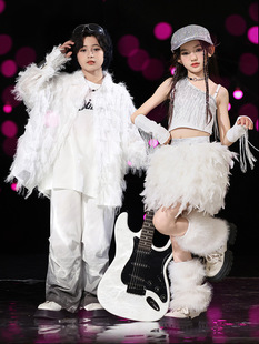 Children's Hip-Hop Clothing, Boys' Fashionable Feather Shirts, Hip-Hop Drumming, Girls' Jazz Dance Catwalk Performance Clothing