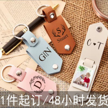 跨境爆款铝片钥匙扣PU皮DIY钥匙扣父亲节母亲节礼品创意钥匙扣