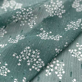 F布艺岛垂坠微透碎花银丝条纹青草绿田园风面料裙子汉服雪纺布料B