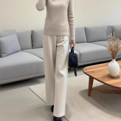 加绒加厚绵羊毛欧棉绒阔腿裤女羊绒休闲裤直筒高腰垂感短袖裤子