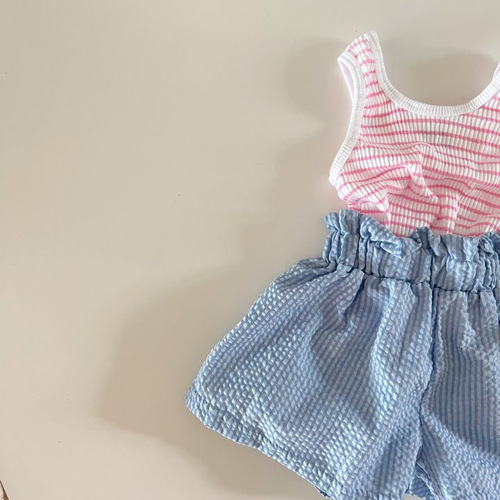 Summer  New Products Girls Knitted Vest Striped Camisole Thin Sleeveless Top Small and Medium-sized Children's Fashionable Clothes