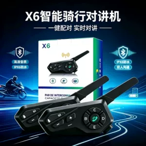 X6 Motosiklet Dəbilqə Bluetooth İnterkom, Suya Davamlı, Səs-küy Azaltma, 1500m İki Nəfərlik Rabitə