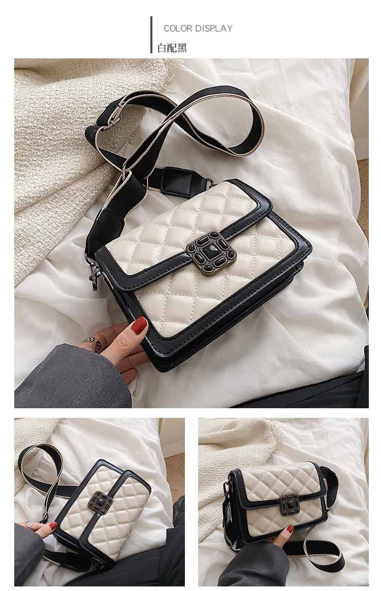 Autumn And Winter Lingge Embroidery Thread Niche Bag Wide Shoulder Strap Small Square Bag display picture 2