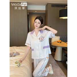 翻领缎面睡衣女2025夏季新款短袖薄款可外穿家居服休闲简约睡衣