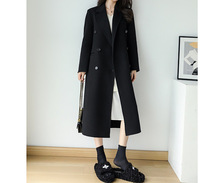 雙面羊絨大衣女2023冬季新款赫本風中長版高級感韓系黑色毛呢外套