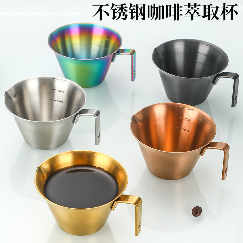 304 stainless steel coffee extraction cup espresso machine accessories with handle back flow mouth 100ML measuring cup 304 stainless steel coffee extraction cup espresso machine accessories with handle back flow mouth 100ML measuring cup