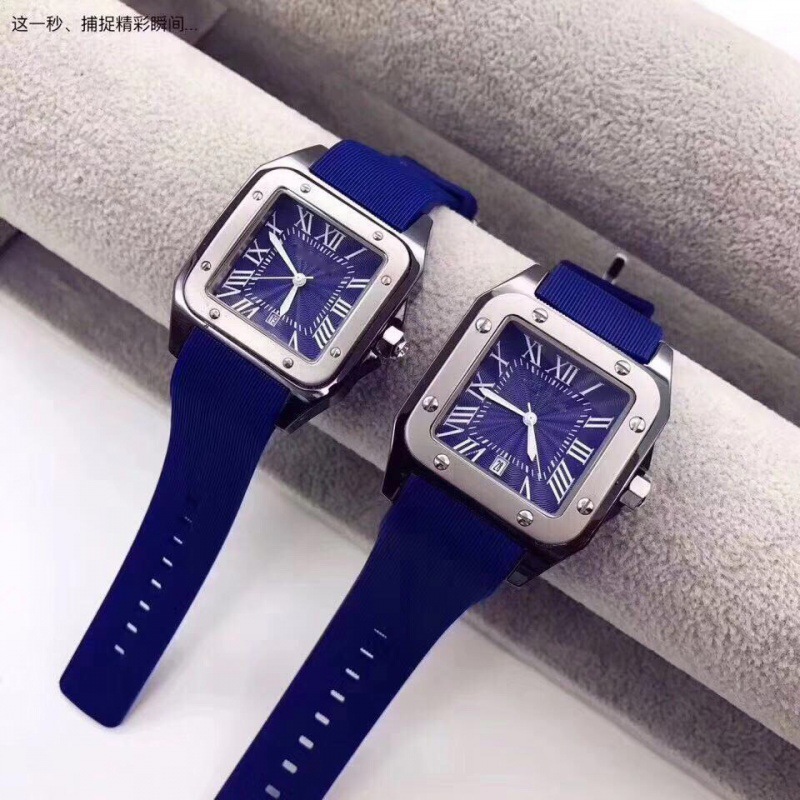 Foreign Trade Wholesale Silicone Watch Card Jia Shan Santos Couple Watch Pair Roman Square Retro Calendar Waterproof Quartz