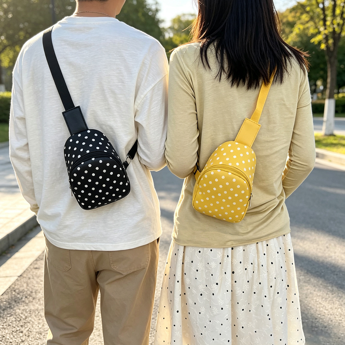 Korean-style children's polka dot chest bag, adjustable crossbody bag for boys and girls, outdoor travel coin purse, PU small backpack